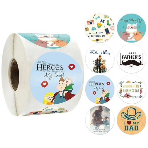 Happy Father's Day Stickers Round Self Adhesive Labels For Gift Wrapping Decoration Best Dad Decorative Tags Roll