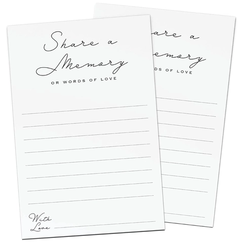 Tarjetas de Mensaje Comparte Un Recuerdo Minimalistas de Cartulina Blanca Para Boda Funeral Cumpleaños Graduación Celebración Ceremonia Fiesta