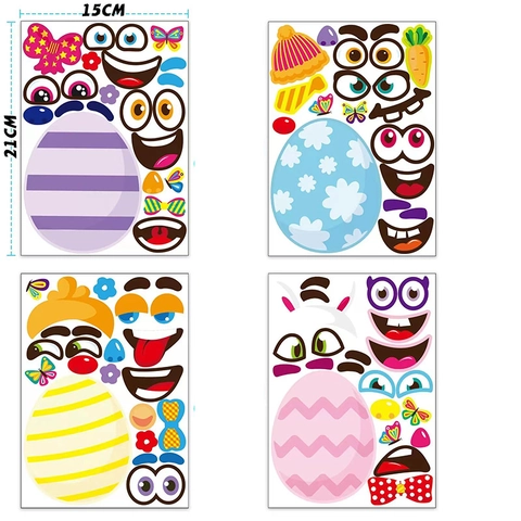 Pegatinas DIY de Cara de Huevo de Pascua Para Niños Adhesivas Expresión de Dibujos Animados Artesanía Fiesta Educativas Decorativas