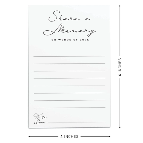 Tarjetas de Mensaje Comparte Un Recuerdo Minimalistas de Cartulina Blanca Para Boda Funeral Cumpleaños Graduación Celebración Ceremonia Fiesta