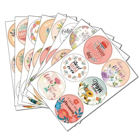 Mothers Day Flower Pattern Circular Adhesive Seal Tag For Gift Box Envelope Greeting Card Mothers Day Decoration Sticker Set