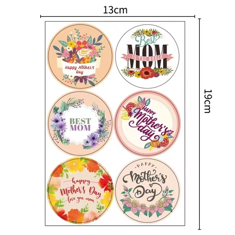 Mothers Day Flower Pattern Circular Adhesive Seal Tag For Gift Box Envelope Greeting Card Mothers Day Decoration Sticker Set