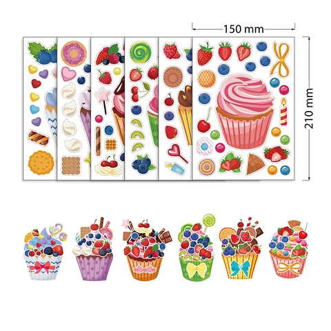 DIY Ice Cream Cupcake Stickers For Kids Cartoon Dessert Puzzle Stickers For Journal Scrapbooking Reward Labels Multiple Styles