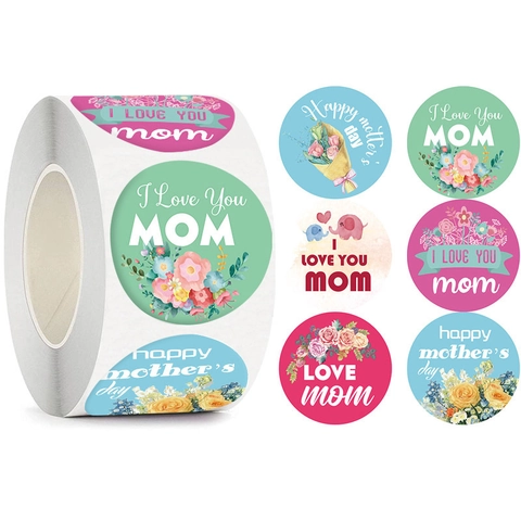 Adesivi per la Festa della Mamma e del Papà Etichette Rotonde a Fiori per Confezioni Regalo Decorazione Buste Design Floreale a Cuore