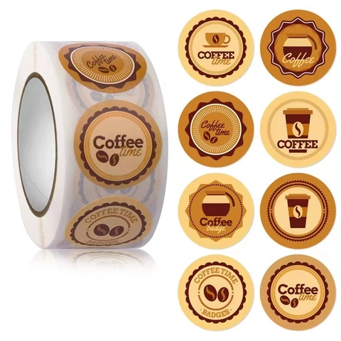Vintage Coffee And Dessert Theme Round Sealing Stickers Copperplate Paper Labels For Bakery Coffee Shop Gift Decorative Stickers