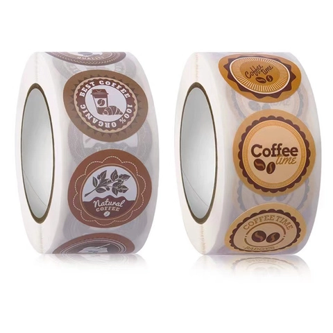 Vintage Coffee And Dessert Theme Round Sealing Stickers Copperplate Paper Labels For Bakery Coffee Shop Gift Decorative Stickers