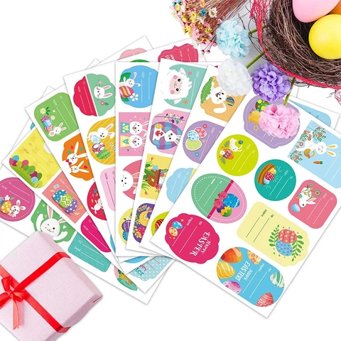 Easter Bunny Egg Stickers Self Adhesive Gift Wrapping Labels To From Name Tags Cartoon Festive DIY Holiday Decoration