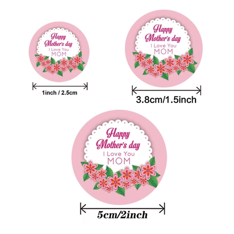 Adesivi per la Festa della Mamma e del Papà Etichette Rotonde a Fiori per Confezioni Regalo Decorazione Buste Design Floreale a Cuore