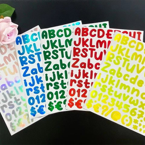 Laser Alphanumeric Combination Stickers Waterproof Vinyl DIY Letter Number Decals For Cups Laptop Home Decoration