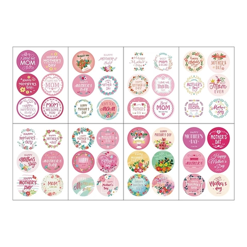 Autocollants Ronds Fête Des Mères Motif Fleurs Cœur I Love You Mom Étiquettes Adhésives Boîte Cadeau Sceau Enveloppe Décalcomanies Décoratives Festives