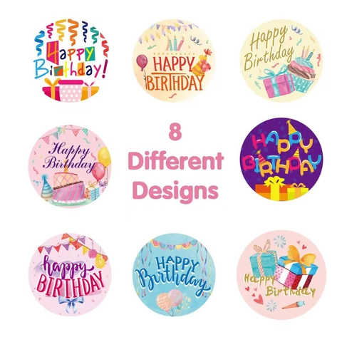 Round Happy Birthday Stickers Diverse Designs Colorful Adhesive Labels For Gift Wrapping Party Favors Envelope Sealing