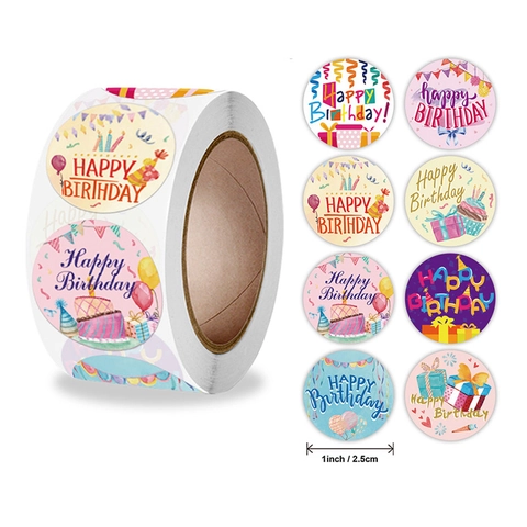 Round Happy Birthday Stickers Diverse Designs Colorful Adhesive Labels For Gift Wrapping Party Favors Envelope Sealing