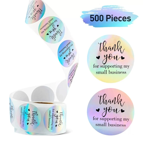 Holographic Rainbow Thank You For Supporting My Small Business Stickers Round Self Adhesive Labels For Wedding Gift Bakery Packaging