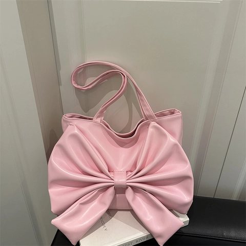 Bolso Tote de Cuero PU de Gran Capacidad Para Mujer Con Lazo Grande Bolso de Hombro Simple de Estilo Coreano Para Viaje Diario
