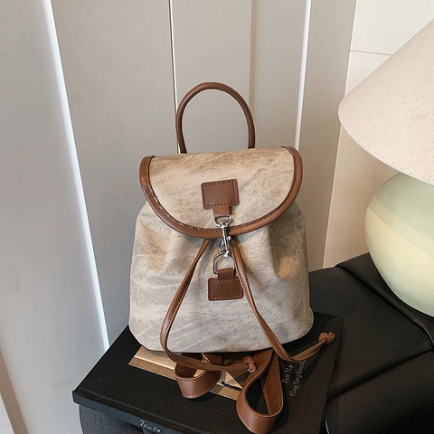 Zaino in Pelle PU Vintage da Donna Grande Capacità Borsa da Viaggio Stile College Coulisse Fibbia Borsa a Tracolla