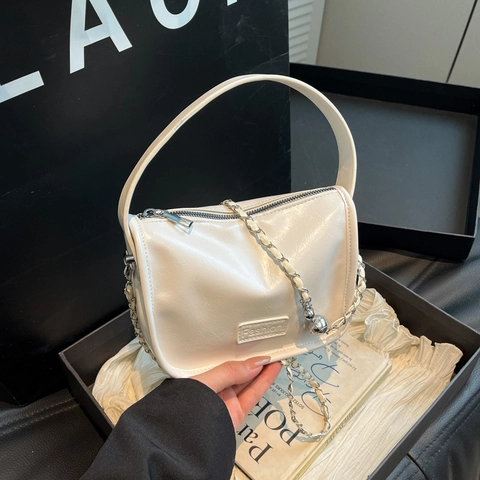 Fashion Patent Leather Small Square Bag For Women Glossy PU Shoulder Crossbody Bag With Chain Strap Metallic Ball Ornament