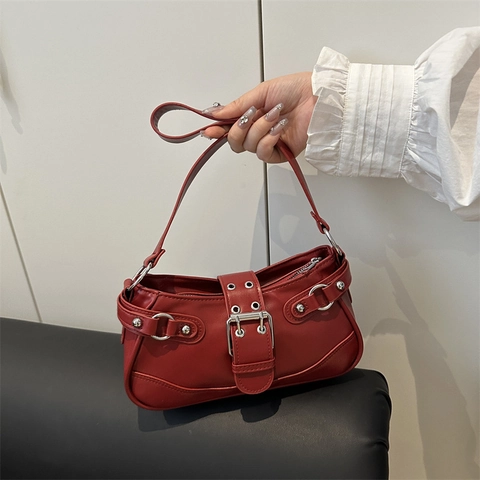 Damen Retro Leoparden PU Leder Unterarmtasche Y2K Spicy Girl Stil Schulter Umhängetasche Mit Nieten Metallschnalle Dekor