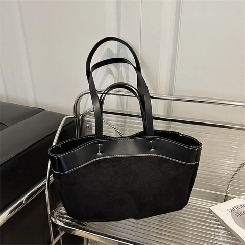 Bolso de Mano Grande Capacidad Bloques de Color para Mujer Con Bolsa Interior Cuero PU Gamuza para Trabajo Diario