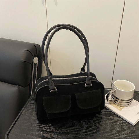 Vintage Unterarmtasche Aus Wildlederimitat Für Damen Retro PU Leder Schultertasche Mit Doppeltaschen Lässige Mode Tote Alltag Pendeln Handtasche