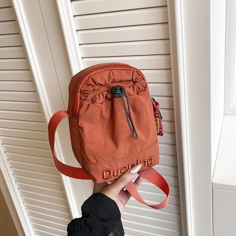 Women Nylon Crossbody Bag Lightweight Drawstring Shoulder Bag Casual Sporty Messenger Bag For Mobile Phone Summer Travel Small Handbag