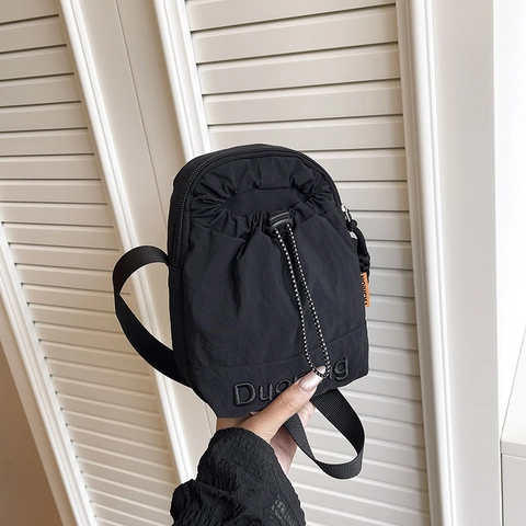Women Nylon Crossbody Bag Lightweight Drawstring Shoulder Bag Casual Sporty Messenger Bag For Mobile Phone Summer Travel Small Handbag