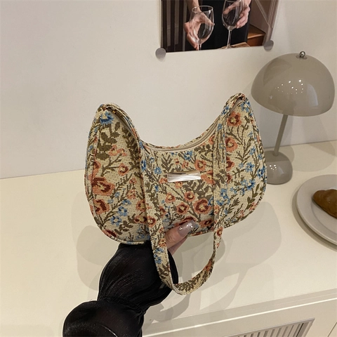 Borsa Sottobraccio da Donna Jacquard Floreale Vintage Borsa a Tracolla a Fiori Retro Borsa Hobo Leggera Chic Borsetta
