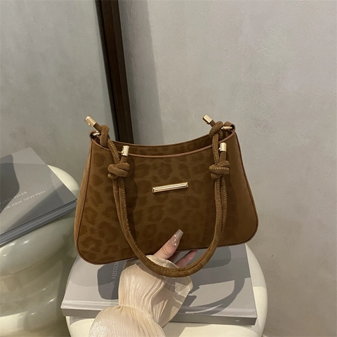 Bolso de Hombro de Antelina con Estampado de Leopardo Gran Capacidad Bolso de Axila para Mujer Moda Retro Minimalista Urbano
