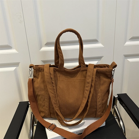 Damen Cord Tote Bag Große Kapazität Lässige Gestreifte Umhängetasche Mit Verstellbarem Gurt Einfache Pendler Crossbody Tasche