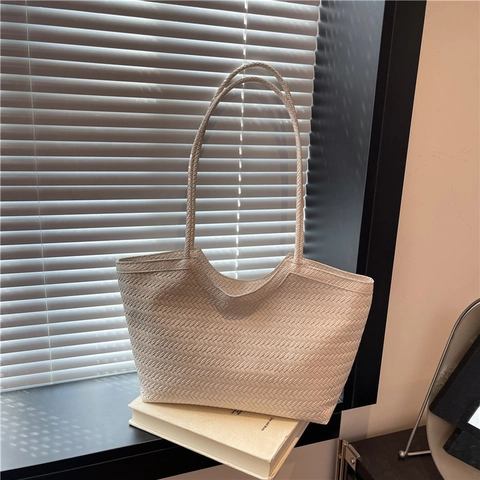 Damen Retro Gewebte PU Leder Tote Tasche Minimalistische Große Kapazität Schultertasche Unterarm Handtasche Für Den Täglichen Weg