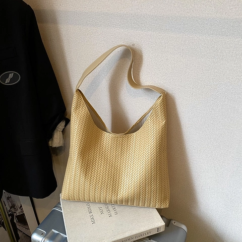 Vintage Große Kapazität Gewebte Schultertasche Für Damen PU Leder Tote Hobo Tasche Pendler Handtasche Mit Webmuster