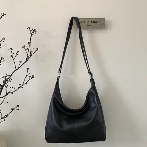 Damen Retro Tragetasche Aus PU Leder Großes Fassungsvermögen Minimalistische Hobo Schultertasche Mit Verstellbarem Gurt Freizeit Handtasche