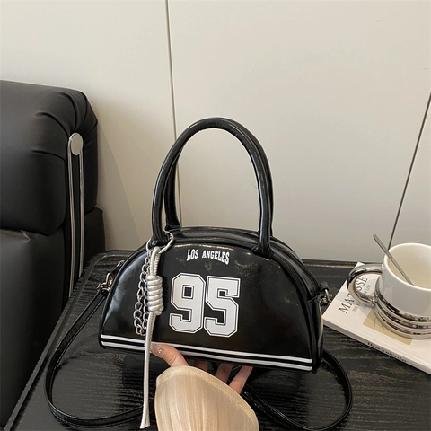 Borsa Bowling da Donna Vintage Sportiva in Pelle PU Con Stampa Los Angeles 95 Borsa a Mano e a Tracolla Con Catena in Metallo