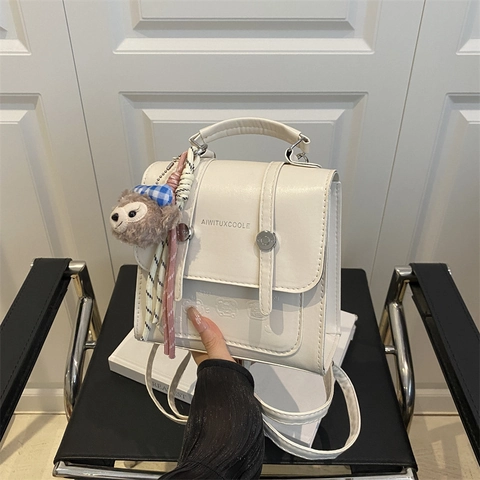 Damen Mini PU Leder Mehrweg Rucksack Schultertasche Cartoon Bär Prägung Top Griff Umhängetasche Für Tägliche Mode