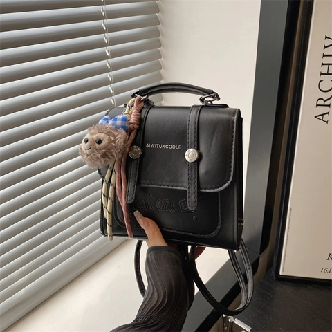 Damen Mini PU Leder Mehrweg Rucksack Schultertasche Cartoon Bär Prägung Top Griff Umhängetasche Für Tägliche Mode