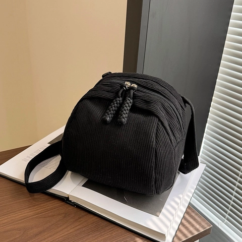 Casual Women Corduroy Shoulder Crossbody Bag Shell Bag With Woven Zipper Pull Large Capacity Versatile Daily Travel Handbag