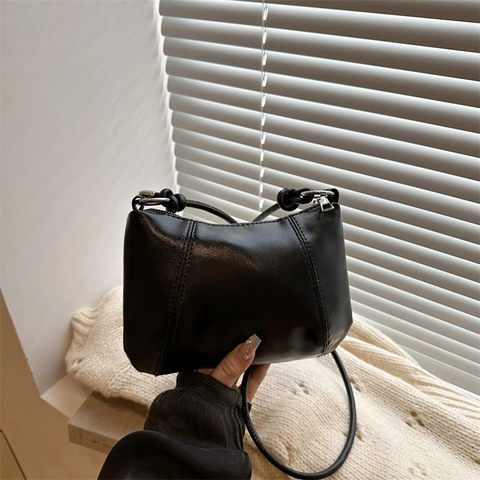 Retro Minimalist Women PU Leather Underarm Bag Fashion Solid Color Shoulder Crossbody Bag With Knot Handle Detail