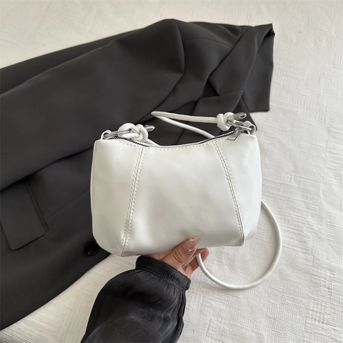 Vintage PU Leather Underarm Shoulder Bag For Women Large Capacity Retro Solid Color Chic Crossbody Bag With Stitching Detail