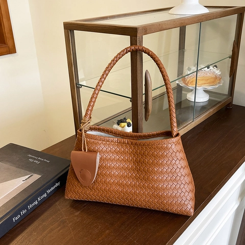 Bolso Tote Y Estuche De Cuero PU Tejido Para Mujer Bolso De Hombro Minimalista Para Viaje Diario Oficina Elegante
