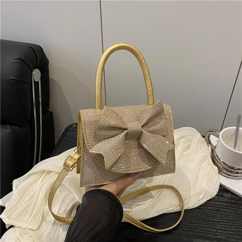 Sac de Soirée Élégant pour Femmes Grand Nœud Paillettes Sac à Main Petit Sac à Bandoulière pour Mariage Fête Événement Formel