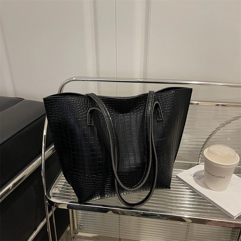 Borsa Tote da Donna in Pelle PU con Motivo a Coccodrillo Grande Capacità Borsa a Tracolla alla Moda per Pendolarismo Lavoro Scuola