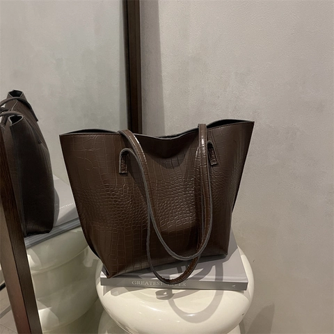 Bolso Tote de Cuero PU con Patrón de Cocodrilo Vintage Gran Capacidad Bolso de Hombro para Mujer Estilo Minimalista Urbano