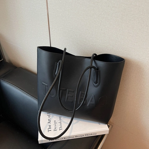 Einfache Retro PU Leder Große Kapazität Tote Bag Brief Geprägt Doppel Riemen Umhängetasche Für Damen Pendeln Lässig Alltag