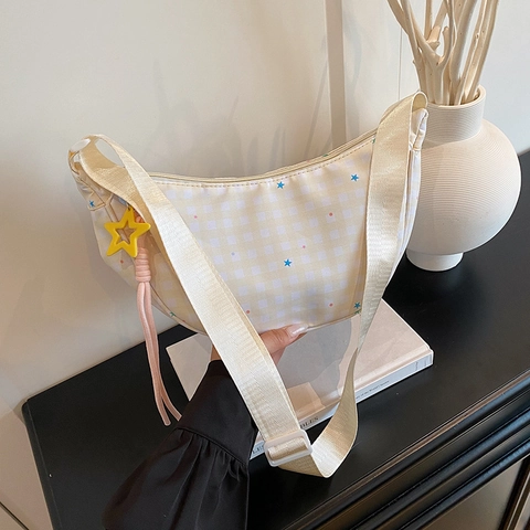 Damen Gingham Karo Dumpling Tasche Sterne Muster Halbmond Schultertasche Casual Verbundstoff Umhängetasche Mit Sternanhänger