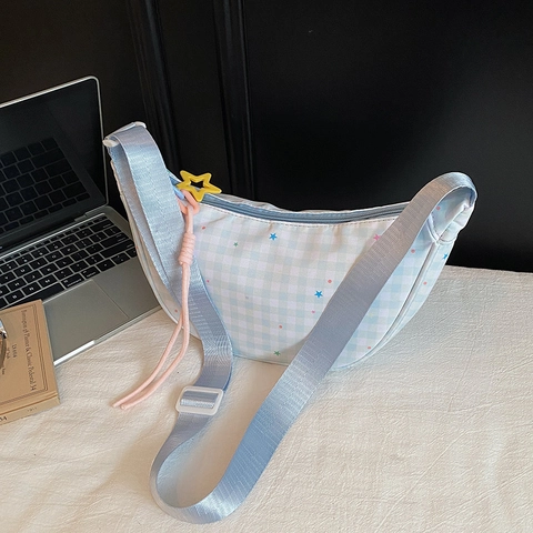 Damen Gingham Karo Dumpling Tasche Sterne Muster Halbmond Schultertasche Casual Verbundstoff Umhängetasche Mit Sternanhänger