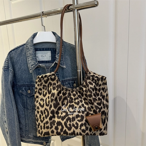 Borsa Tote da Donna Vintage con Stampa Leopardata Grande Capacità Borsa a Spalla in Pelle PU Borsa Moda Casual per Pendolari
