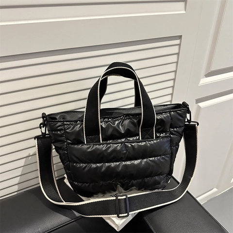 Metallische Gesteppte Puffer Tasche Damen Mode Glänzend Wasserdichte Schultertasche Große Kapazität Handtasche Herbst Winter
