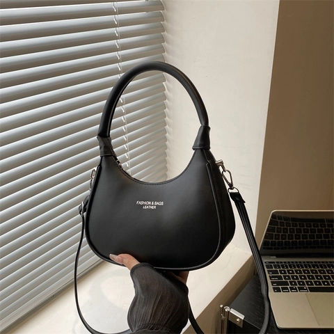 Bolso de Hombro de Cuero PU para Mujer Media Luna Minimalista Color Sólido Bolso Hobo Con Correa Ajustable Gran Capacidad Bolso de Moda