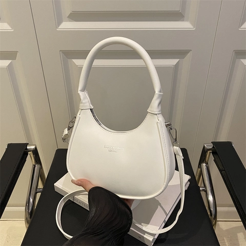 Bolso de Hombro de Cuero PU para Mujer Media Luna Minimalista Color Sólido Bolso Hobo Con Correa Ajustable Gran Capacidad Bolso de Moda