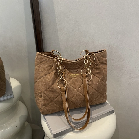 Mode Diamant Gesteppte Tote Bag Für Damen Große Kapazität PU Leder Schultertasche Mit Metallkette Gurt Für Alltag Schule Pendeln