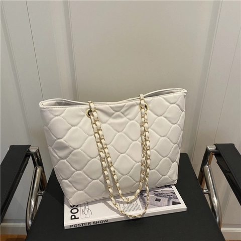 Damen Mode Gesteppt Rauten Schultertasche Große Kapazität PU Leder Tote Bag Mit Goldener Kette Einfach Minimalistische Unterachseltasche